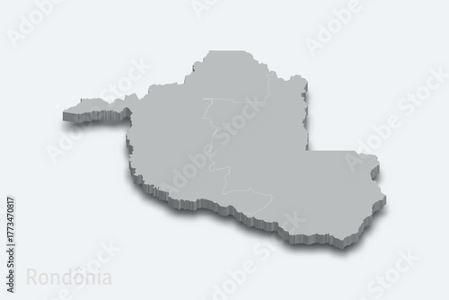 Rondonia 3d map with borders regions. State of Brazil