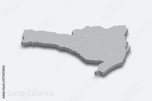 Santa Catarina 3d map with borders regions. State of Brazil