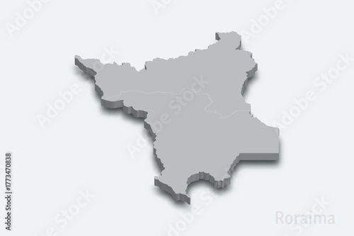 Roraima 3d map with borders regions. State of Brazil