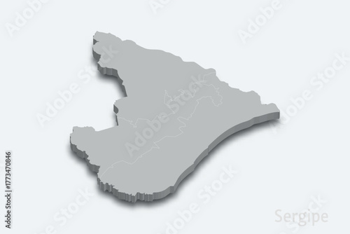 Sergipe 3d map with borders regions. State of Brazil