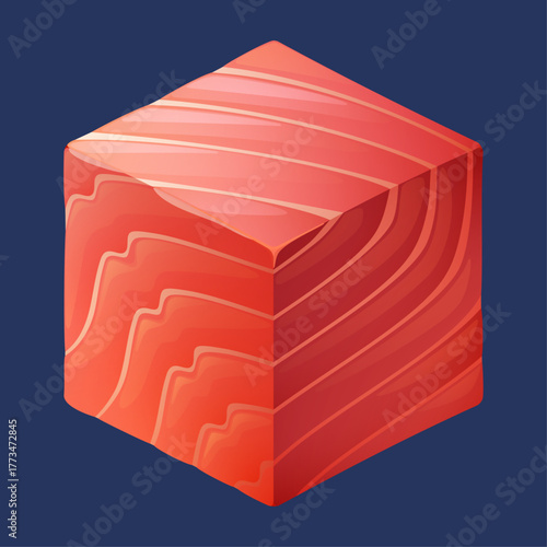 Salmon cube illustration with detailed texture, a fresh cut of raw fish