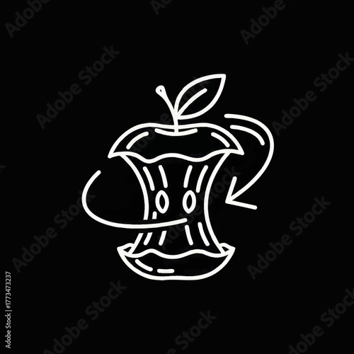 Compostable food waste line icon. Apple core symbol for organic recycling and sustainability. Minimalist vector illustration