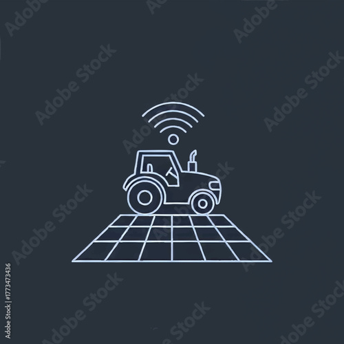Smart farming line art icon with an autonomous tractor. Precision agriculture and agritech concept. Minimalist vector illustration