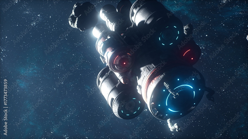 Fototapeta premium Unidentified alien spaceship flying in space