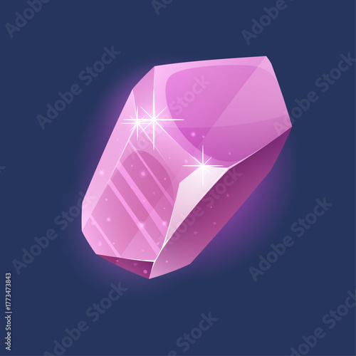 Elegant Pink Crystal Icon Shining Gemstone Illustration, Decorative Element on Dark Backdrop