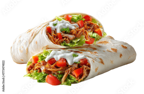 Savory pulled meat and fresh vegetables wrapped in a soft tortilla (1)