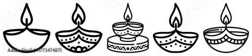 Diwali Diya Lamp Icon Set Hand Drawn Outline Vector Illustration for Hindu Festival of Lights