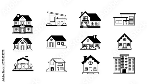 Houses icons set vector set PNG clipart
