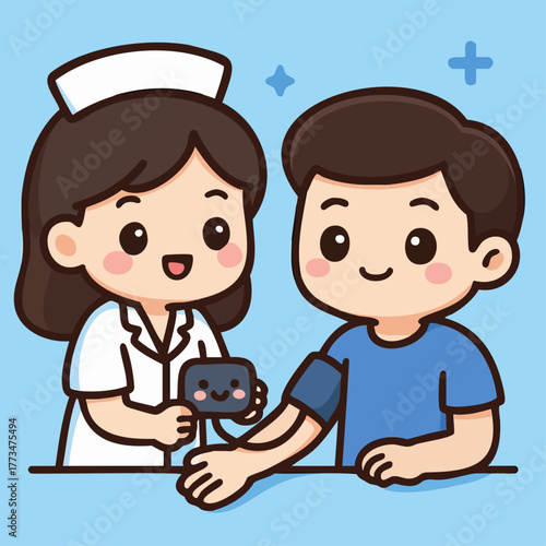 Blood pressure check kawaii doctor measuring a man's blood pressure 1