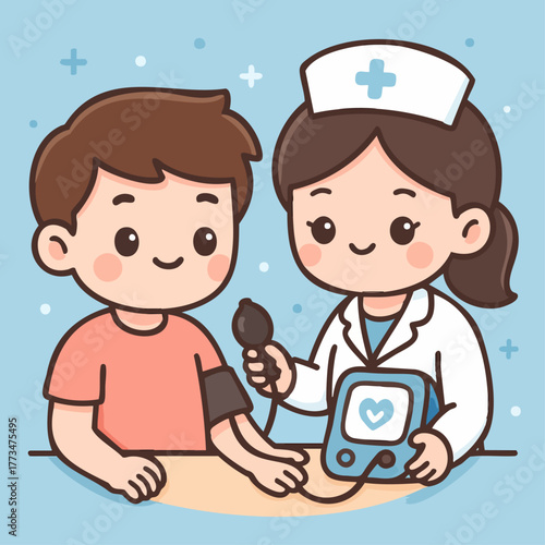 Blood pressure check kawaii doctor measuring a man's blood pressure 1