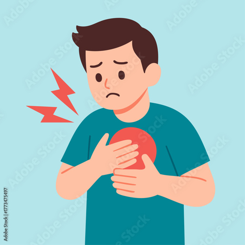 Man chest pain symptom and heart attack risk illustration