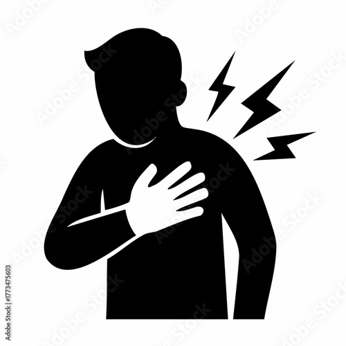 Man chest pain symptom and heart attack risk illustration Silhouette