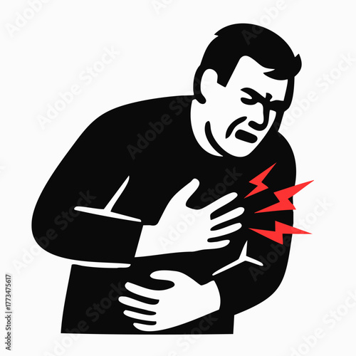 Man chest pain symptom and heart attack risk illustration Silhouette