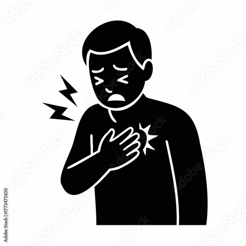 Man chest pain symptom and heart attack risk illustration Silhouette