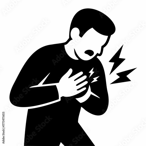 Man chest pain symptom and heart attack risk illustration Silhouette
