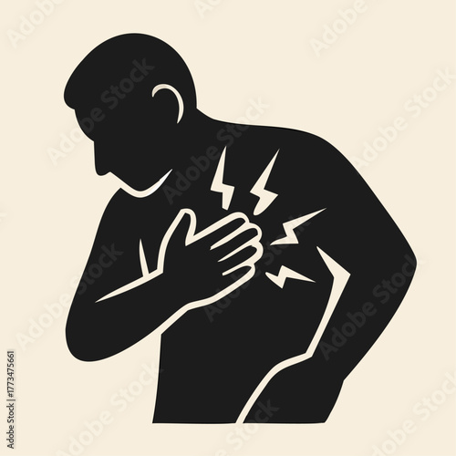 Man chest pain symptom and heart attack risk illustration Silhouette