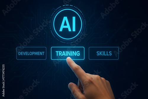 Futuristic user interface showing development training and skills options