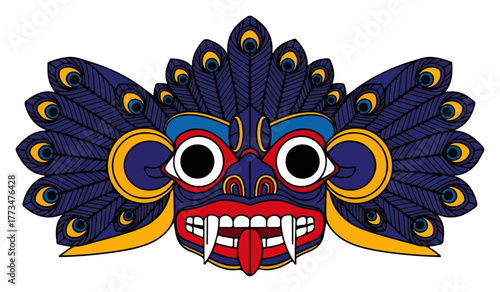 Colorful Peacock Feather Festival Mask Vector Illustration