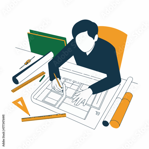 architect working on blueprints