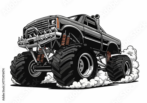Powerful monster truck vector roaring with smoke and ready action
