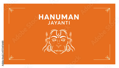 Hanuman Jayanti Festival Greeting Card Template Minimalist Line Art of Lord Hanuman Face Vector Design