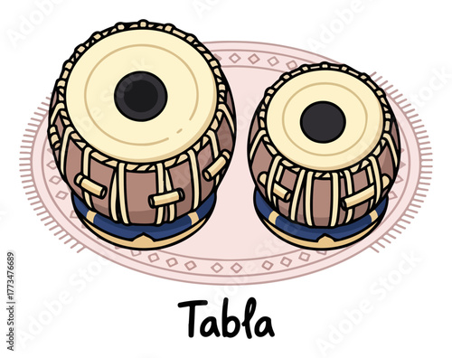 Tabla Drums Pair Indian Percussion Instrument Vector Illustration
