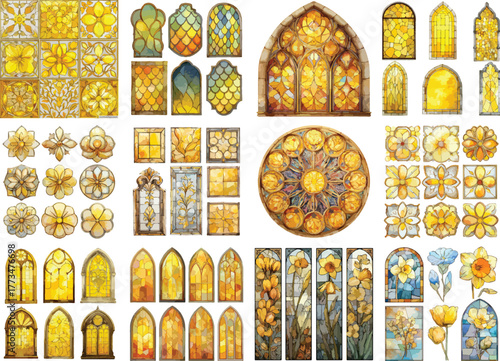 Watercolor Yellow Stained Glass Clipart