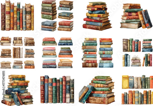 Watercolor Old Stacked Books Clipart
