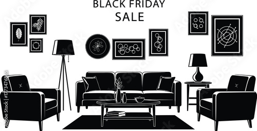 Get ready for Black Friday sale with a modern living room setup for your next design project professional vector concept illustration