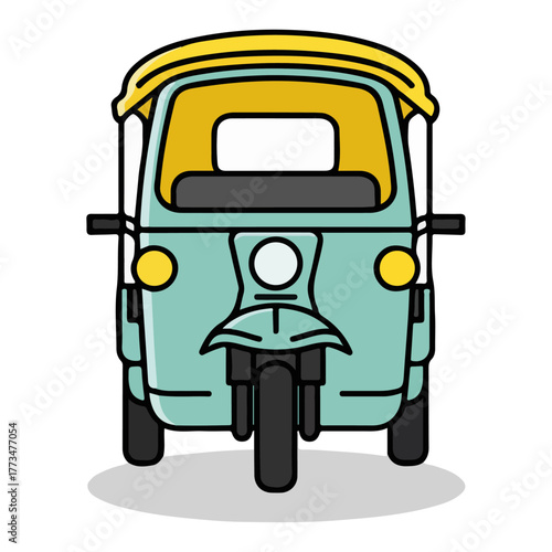 Front View Tuk Tuk Auto Rickshaw Indian Taxi Cartoon Vector Illustration