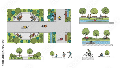 Integrated Urban Green Spaces Sustainable City Planning for Pedestrian and Bicycle Paths with Community Amenities
