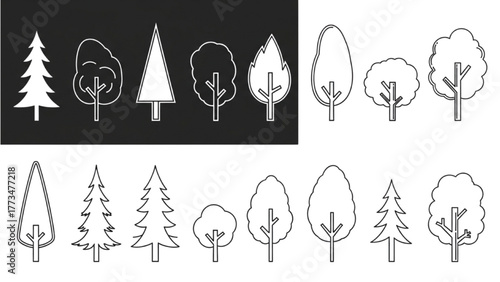 Various Outline Trees - Stylized Nature Elements for Design