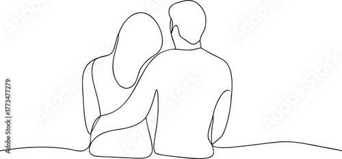 Couple embracing in continuous line art style embrace