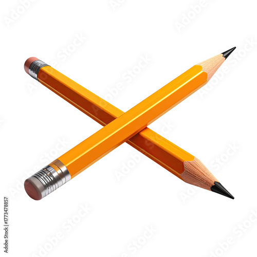 Two yellow pencils, crossed, set against a stark black background