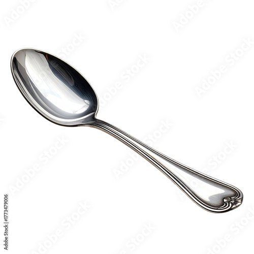 Gleaming, silver eating utensil isolated against a black background