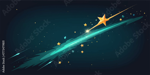 Abstract vector illustration of a dark night sky with glowing blue stars, constellation, and nebula forming a bright galaxy in space