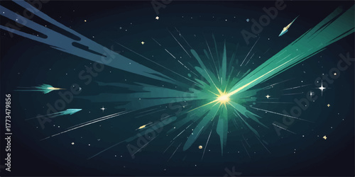 Bright blue abstract background design with glowing stars and light burst