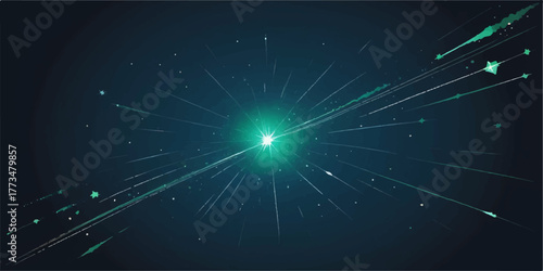 Bright blue abstract space design with exploding stars, digital fractal lines, and a glowing pattern of light