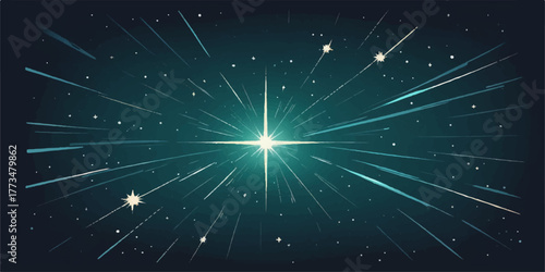 A bright blue star burst creates an abstract, celestial winter holiday background
