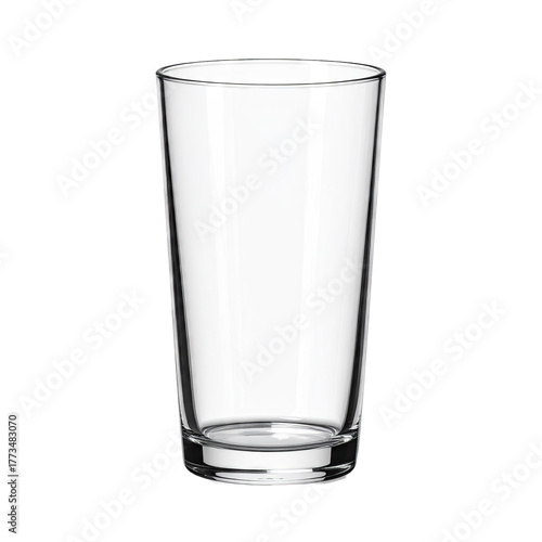 Tall, empty, clear glass with straight sides and a slightly wider top