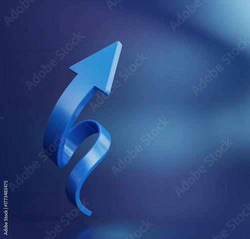 3D Blue Arrow Pointing Upwards with a Dynamic Spiral Shape, Symbolizing Continuous Business Growth and Progress. Development and Success. Arrow Icon for Financial Charts or Marketing Presentations.