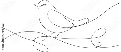 Single line drawing of a bird perched on a branch continuous line