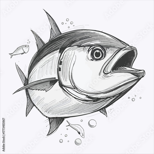 Tuna fish illustration sketch predatory marine animal art