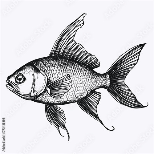 Detailed fish illustration in vintage engraving style