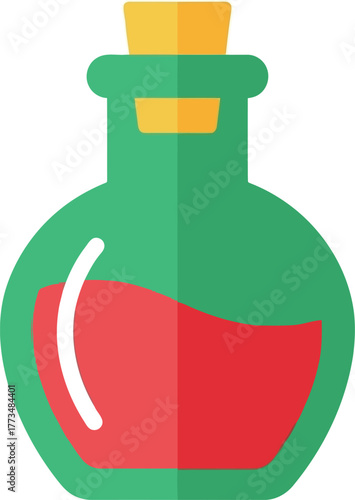 Magic potion bottle flat vector icon for game ui