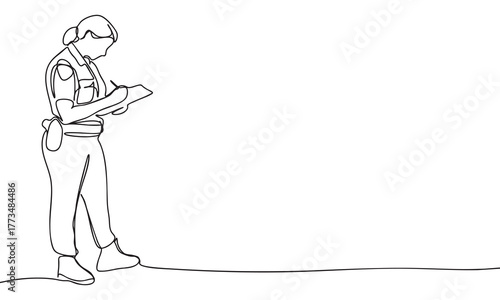 Continuous Line Drawing of a Police Officer Taking Notes