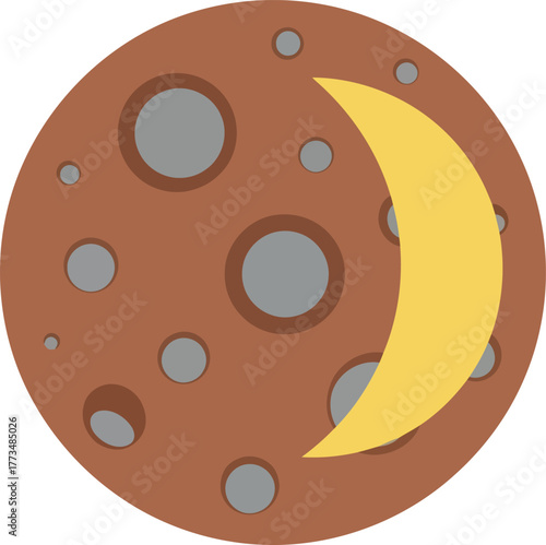 Cartoon moon with yellow crescent icon: night sky element