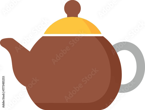 Brown teapot flat icon vector. tea beverage kitchenware graphic