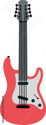 Red electric guitar vector icon - music instrument illustration