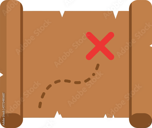 Adventure treasure map icon - discovery quest goal vector graphic